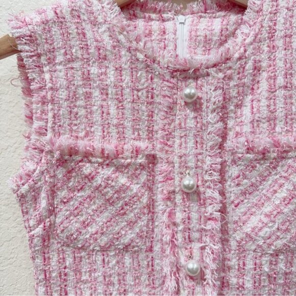 NWT J.ING Jing Pink Tweed Sleeveless Mini Dress - Picture 5 of 12